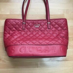 Guess Red Quilted Shopping Shoulder Handbag Purse